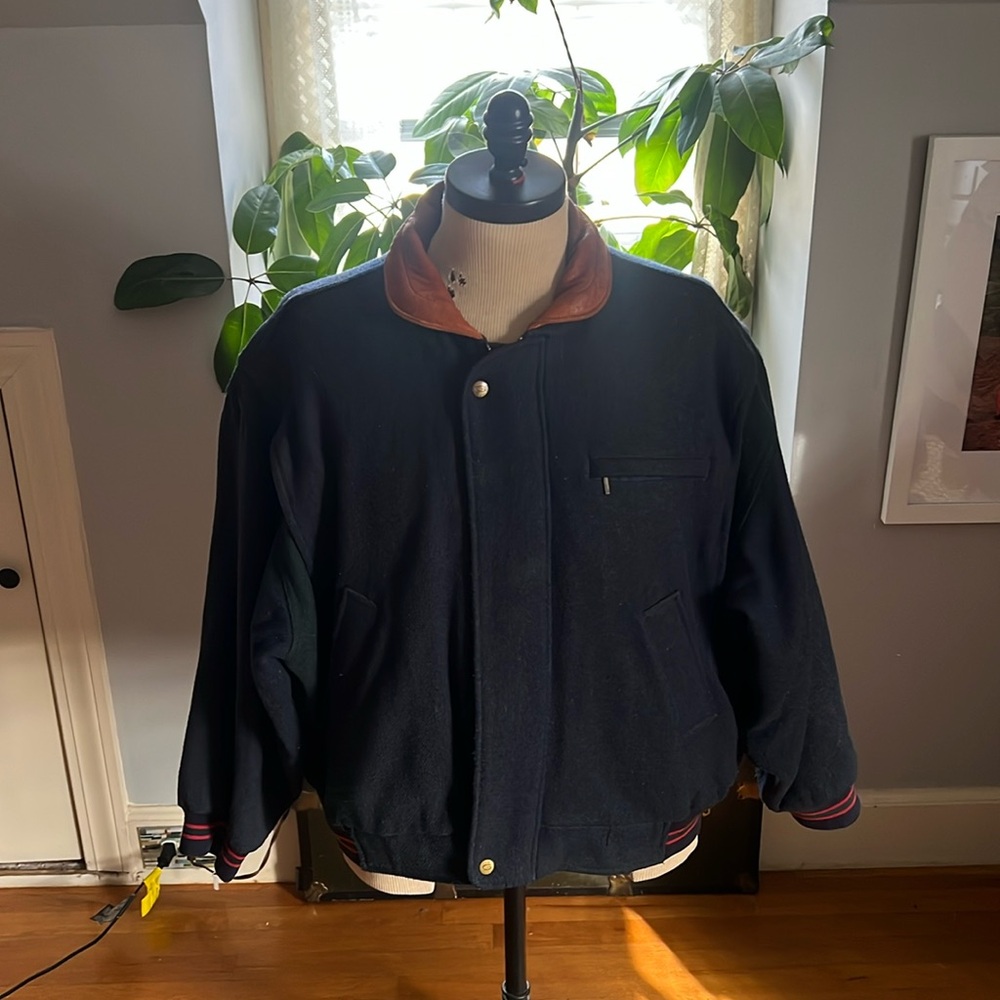 Gant Navy Bomber Jacket with Brown Leather Collar. - Picture 7 of 15